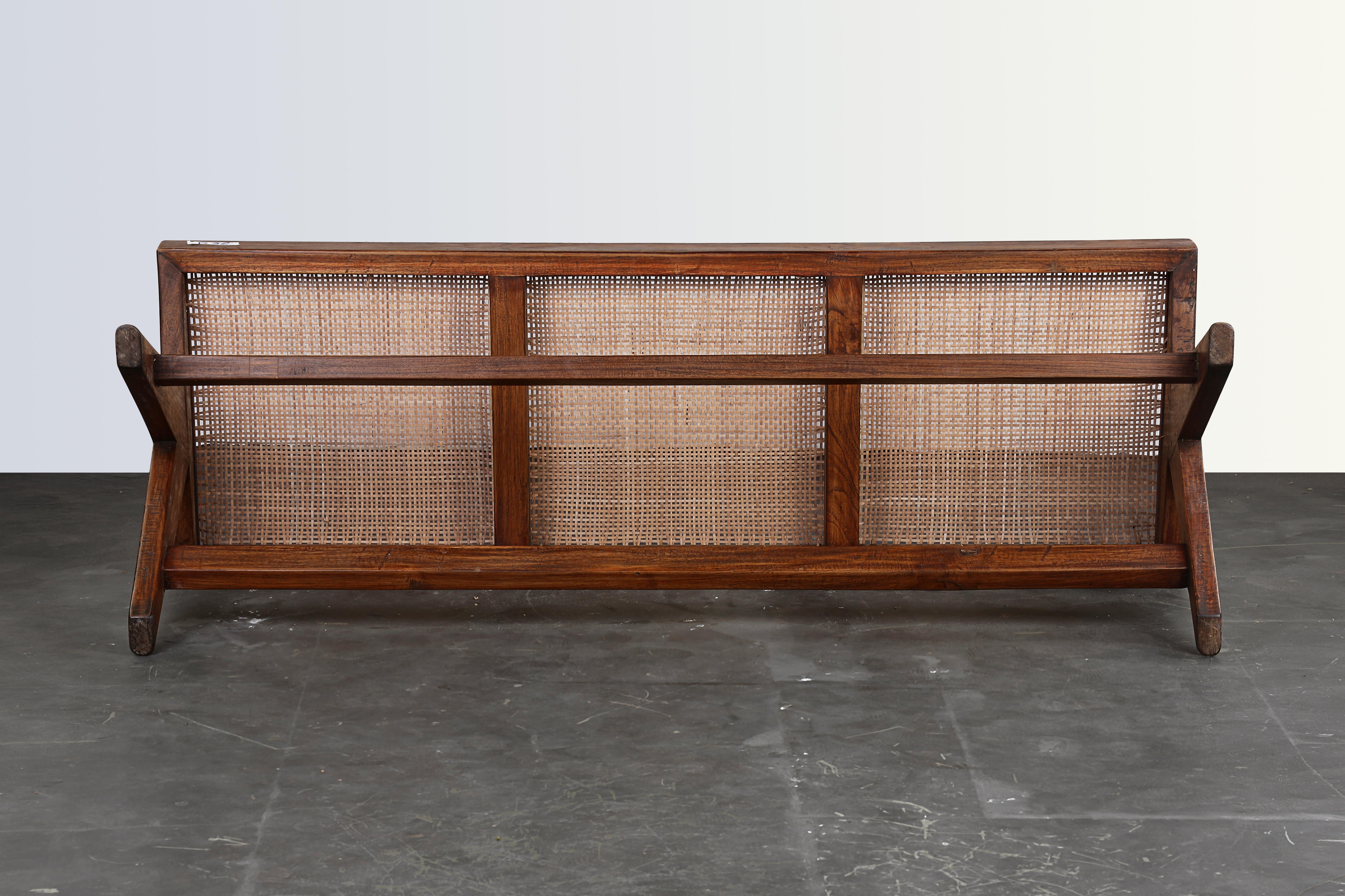 Mid-20th Century Pierre Jeanneret Cane Bench / Authentic Mid-Century Modern Chandigarh PJ-SI-33-D