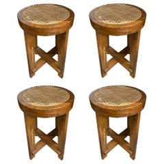 Pierre Jeanneret Cane Stools, Set of 4