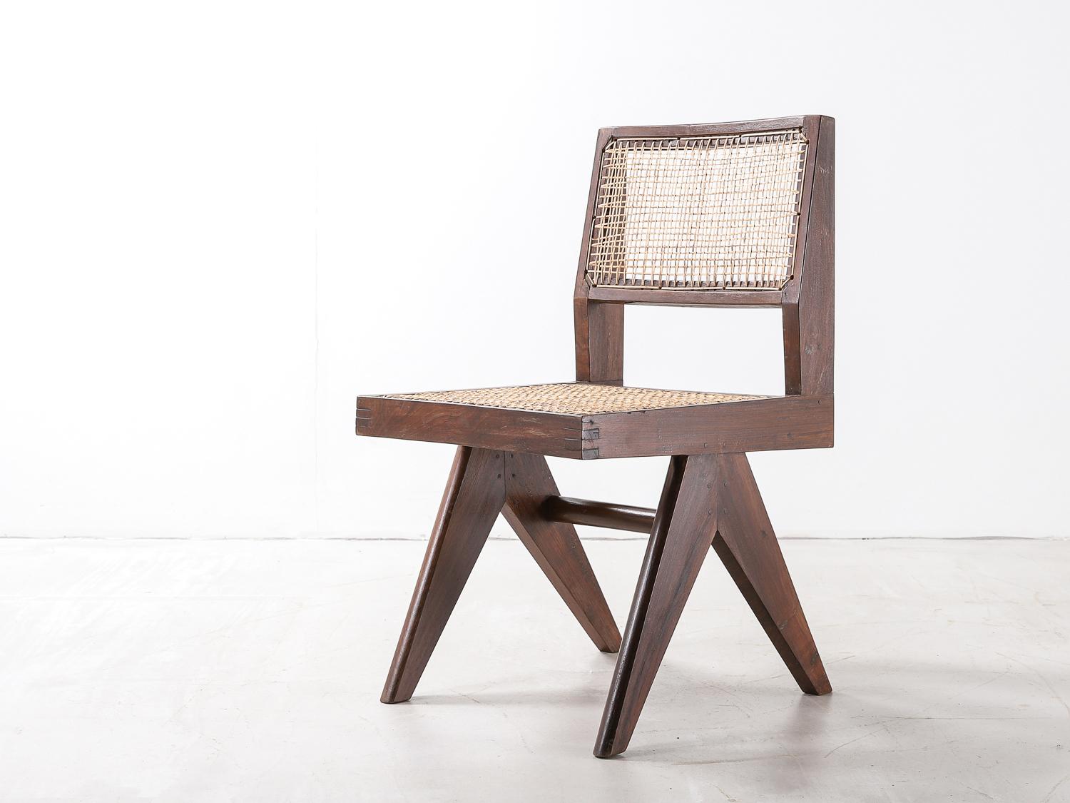 A Pierre Jeanneret ‘Student’ chair, model no. PJ-SI-25-A, in teak and rattan. Designed for the University of Panjab, Chandigarh, India, c.1958-1959.