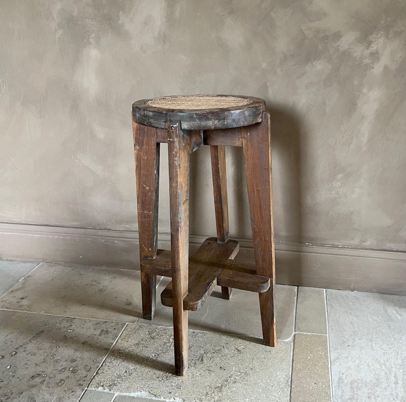 Teak Pierre Jeanneret Chandigarh high stool with canework PJ-011001 For Sale
