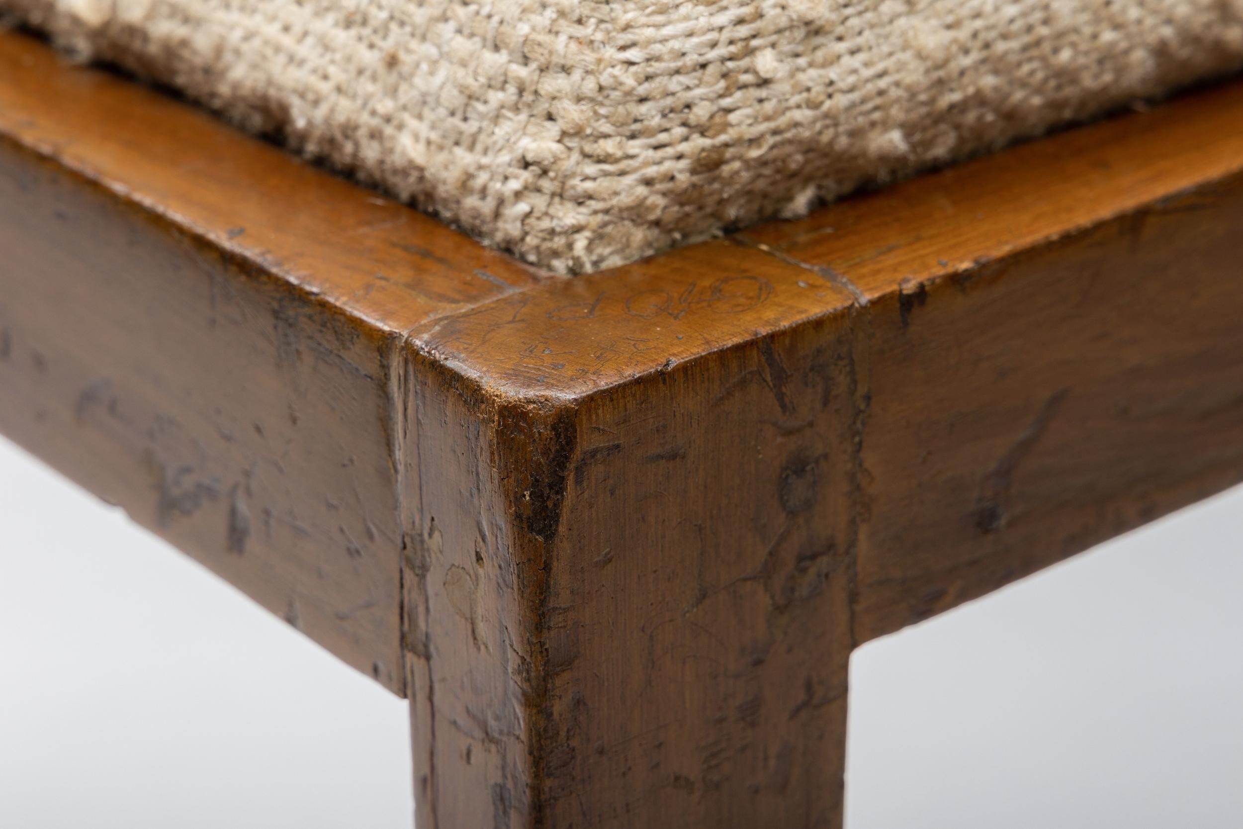 Pierre Jeanneret Chandigarh Prototype Stool, Woven Linen Seating, India, 1960's For Sale 5