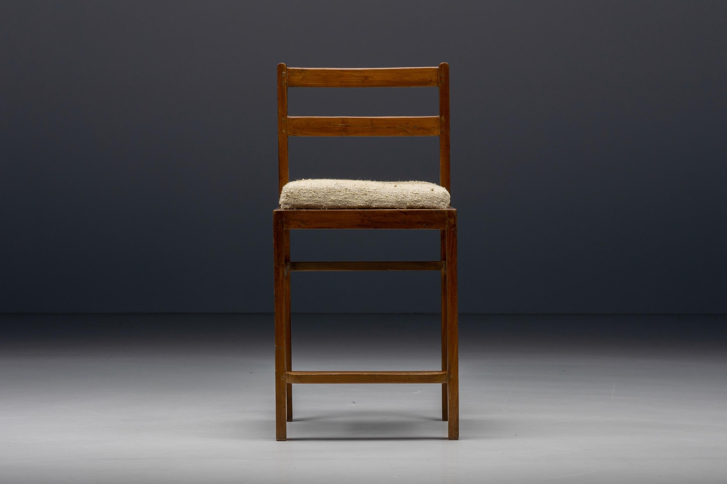 Pierre Jeanneret, Chandigarh stool, study model for Chandigarh, prototype piece, woven linen seating Designed by Corbusier cousin, Pierre Jeanneret, France/India, circa 1960.

Stool by Pierre Jeanneret designed for the Panjab University science