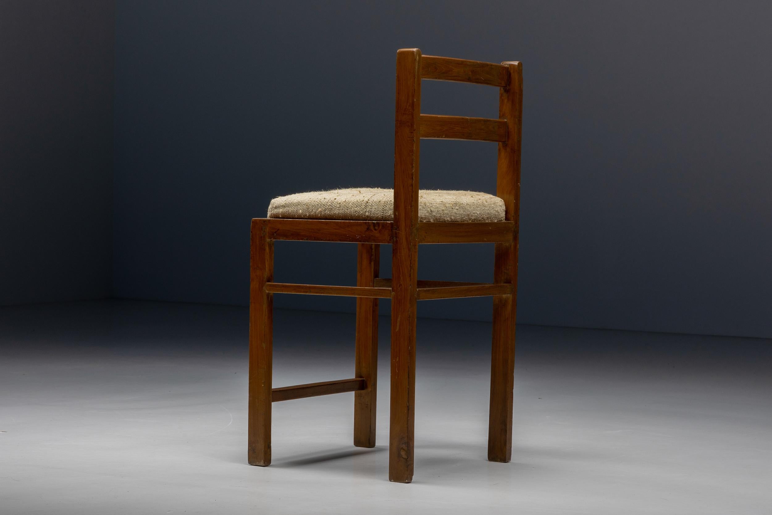 20th Century Pierre Jeanneret Chandigarh Prototype Stool, Woven Linen Seating, India, 1960's For Sale