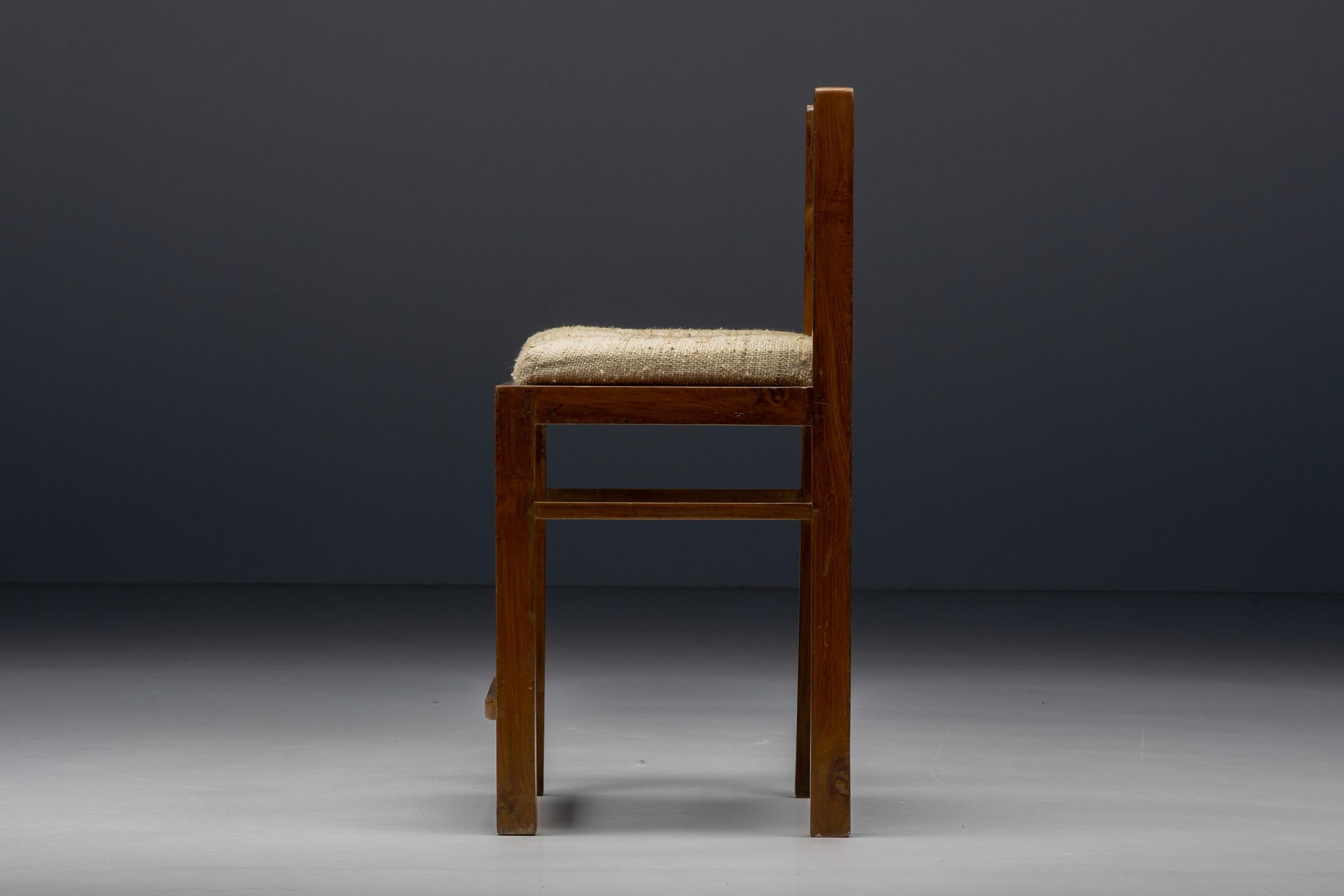 Pierre Jeanneret Chandigarh Prototype Stool, Woven Linen Seating, India, 1960's For Sale 1