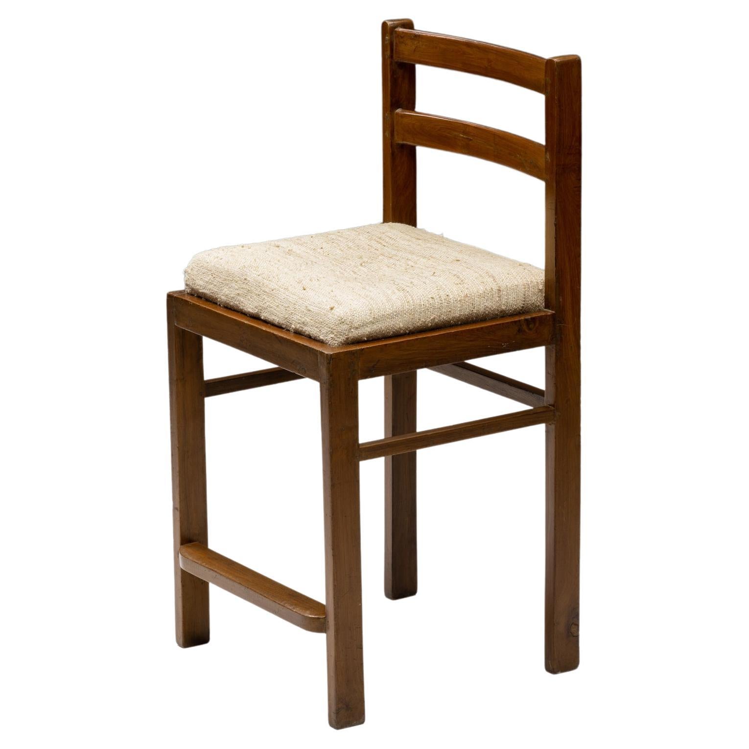 Pierre Jeanneret Chandigarh Prototype Stool, Woven Linen Seating, India, 1960's For Sale