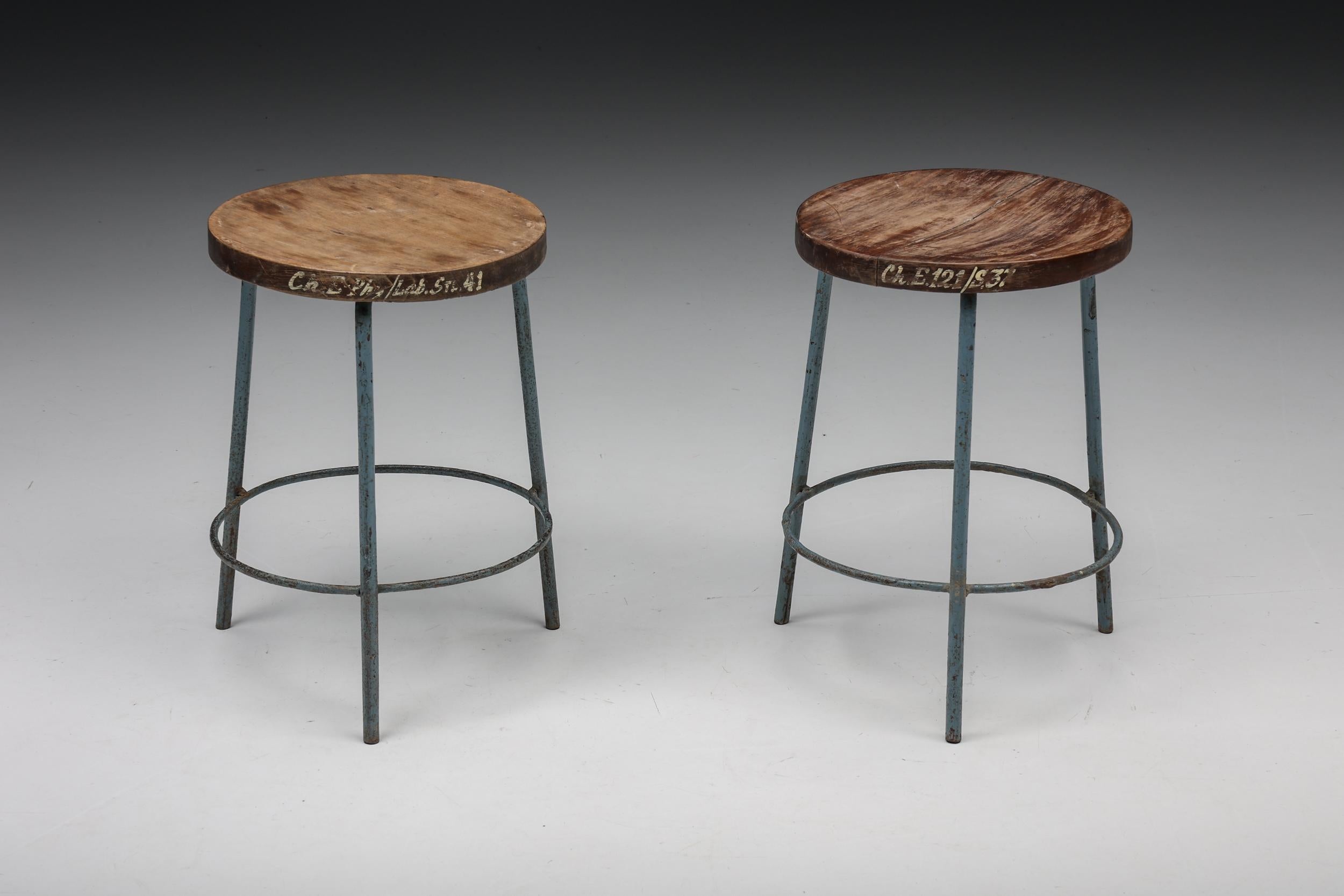Pierre Jeanneret Chandigarh Stools, Metal & Wood, India, Patina, 1960's 10
