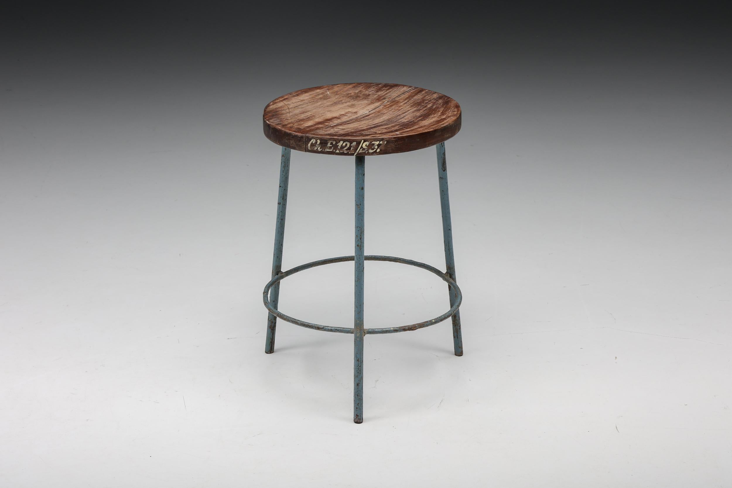 Pierre Jeanneret Chandigarh Stools, Metal & Wood, India, Patina, 1960's 11