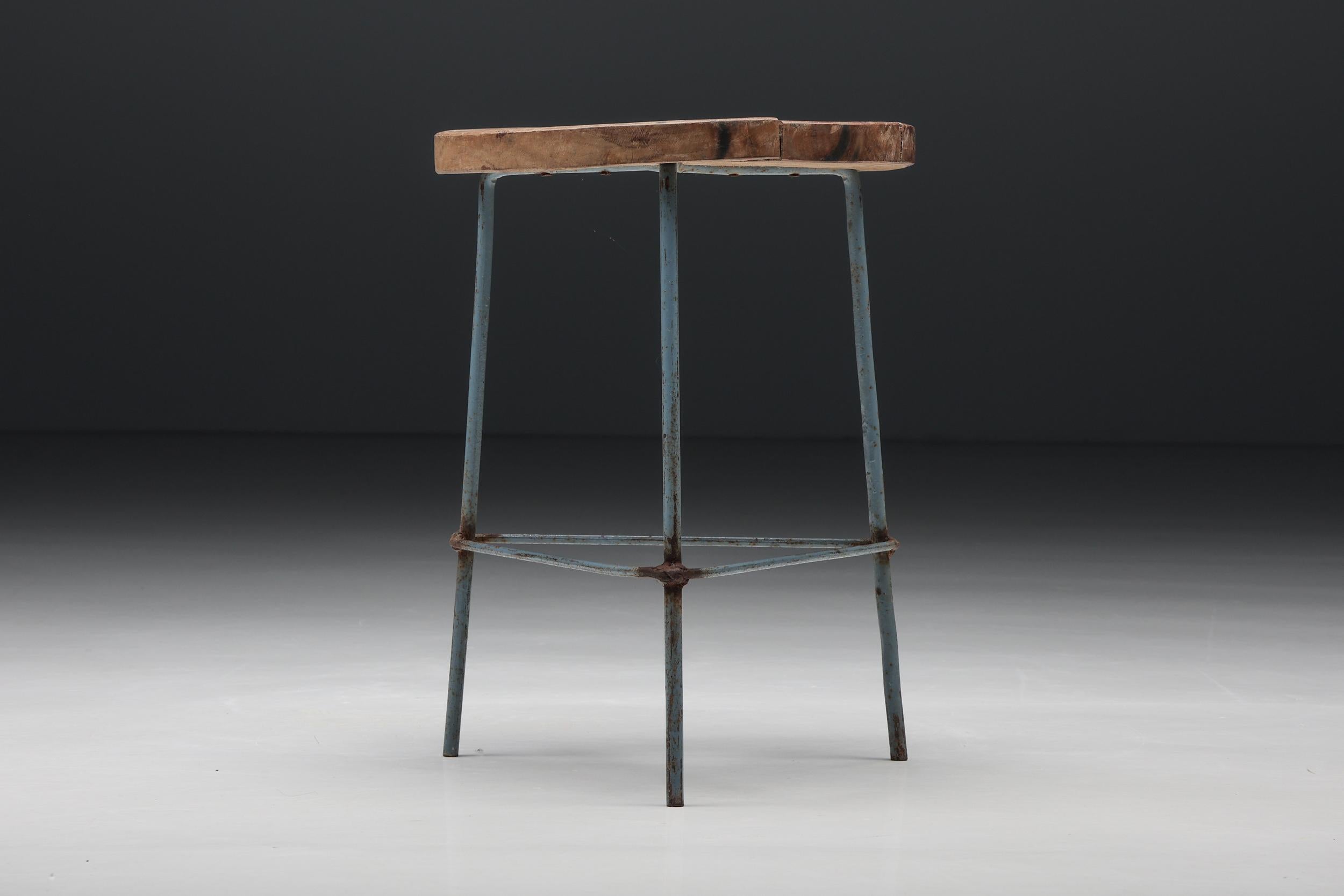 Indian Pierre Jeanneret Chandigarh Stools, Metal & Wood, India, Patina, 1960's