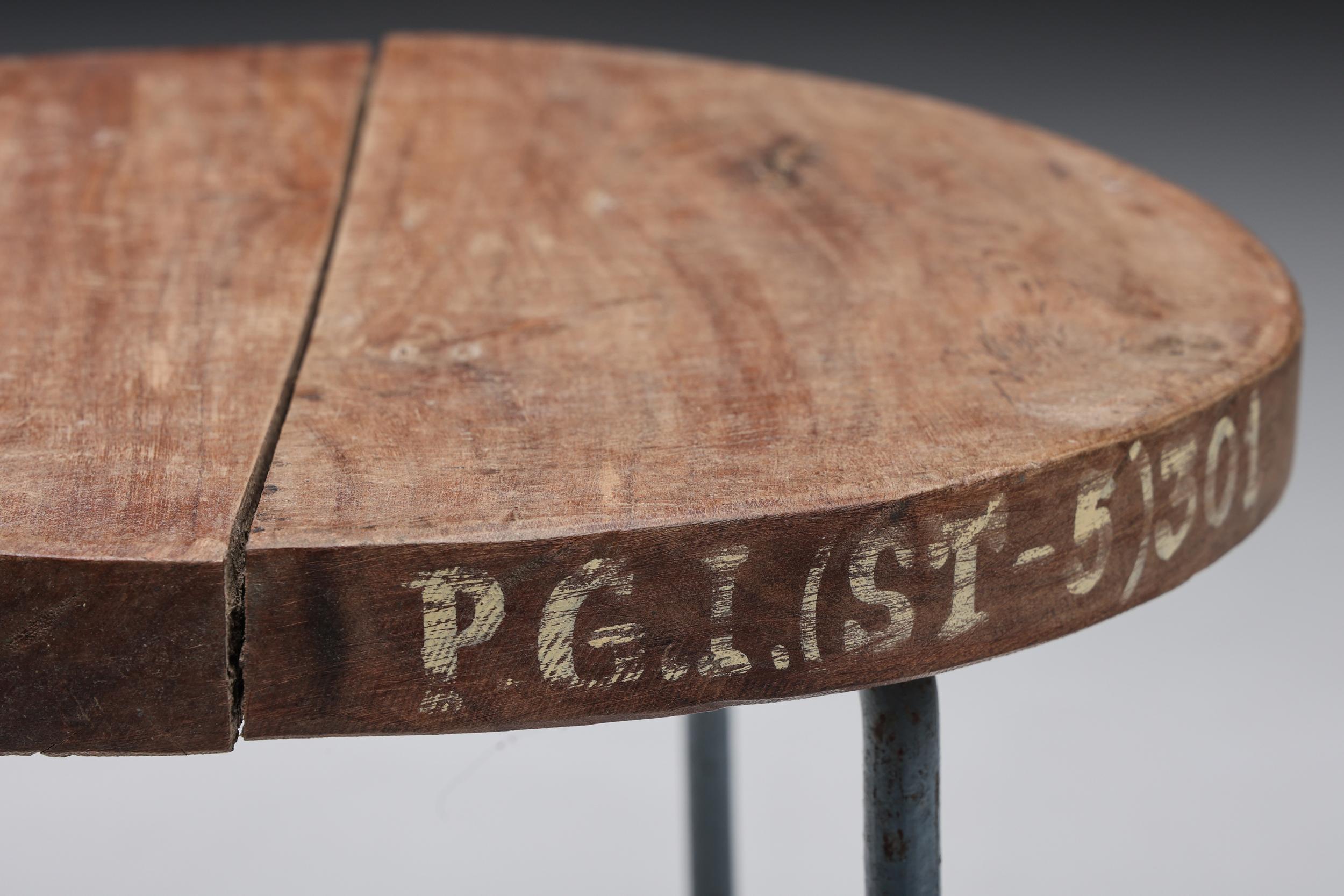 Pierre Jeanneret Chandigarh Stools, Metal & Wood, India, Patina, 1960's In Excellent Condition In Antwerp, BE