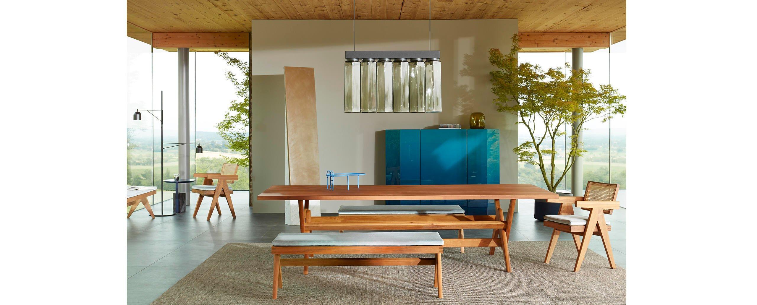 Panca civile Pierre Jeanneret, legno e canna viennese intrecciata di Cassina In condizioni Nuovo in vendita a Barcelona, Barcelona