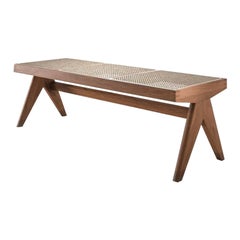 Pierre Jeanneret Civil Bench, Wood and Woven Viennese Cane by Cassina