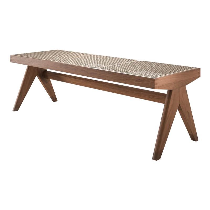 Pierre Jeanneret Civil Bench, Wood and Woven Viennese Cane 