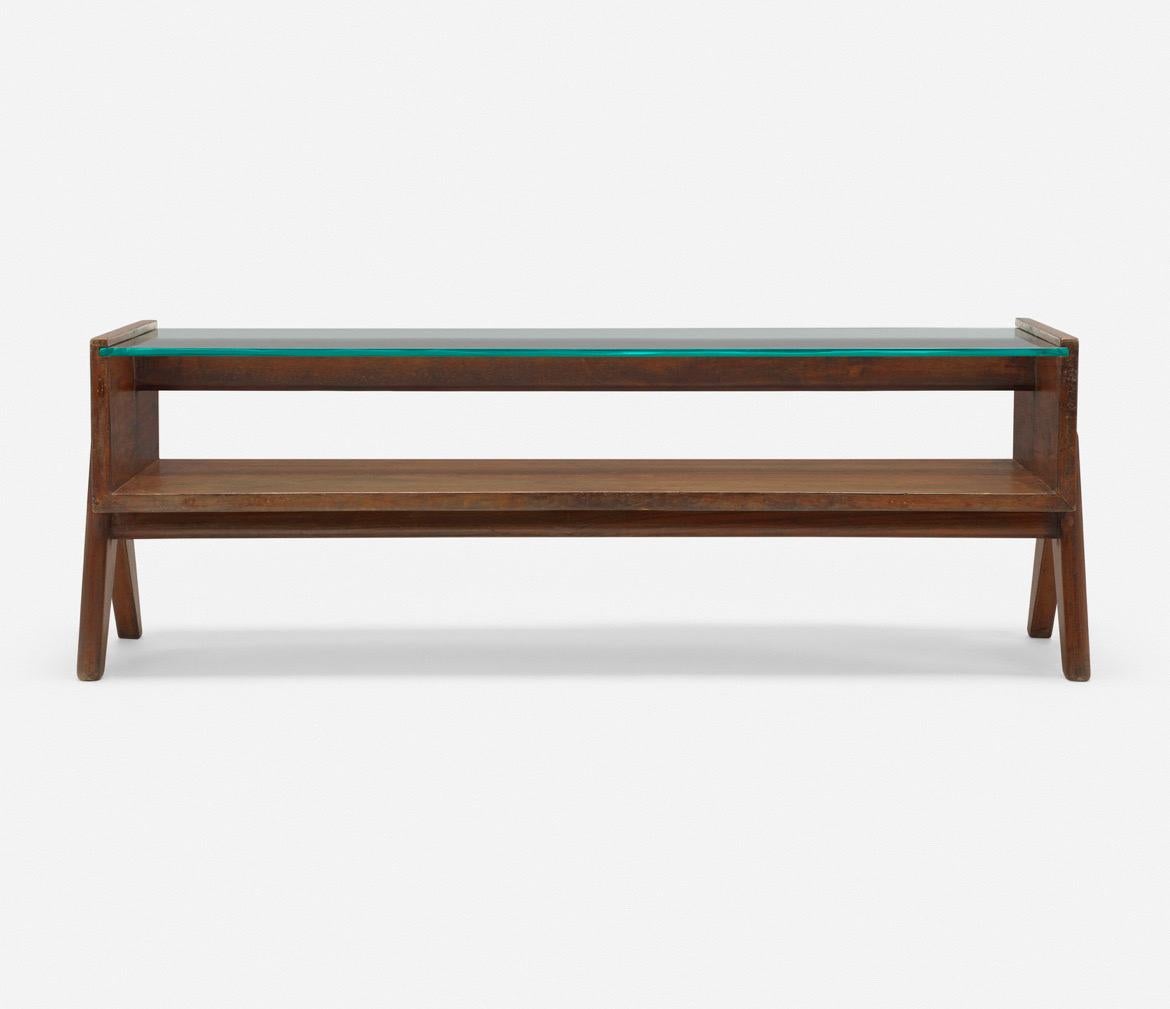 Pierre Jeanneret Coffee table from Chandigarh, India, circa 1960. Teak and glass. 

Provenance: Chandigarh, India Private Collection 

Literature: Le Corbusier Pierre Jeanneret, Chandigarh, India, Galerie Patrick Seguin, ppg. 238-241, 287 Le