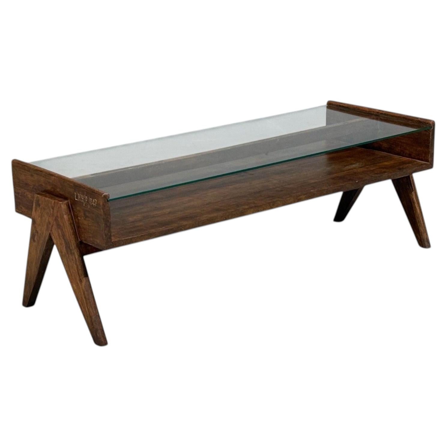 Pierre Jeanneret, Coffee Table, Teak, Glass, Chandigarh, India, 1960s