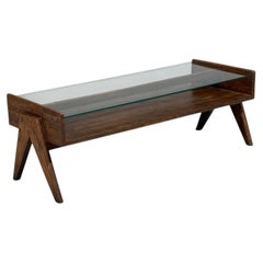 Pierre Jeanneret, table basse, teck, verre, Chandigarh, Inde, années 1960
