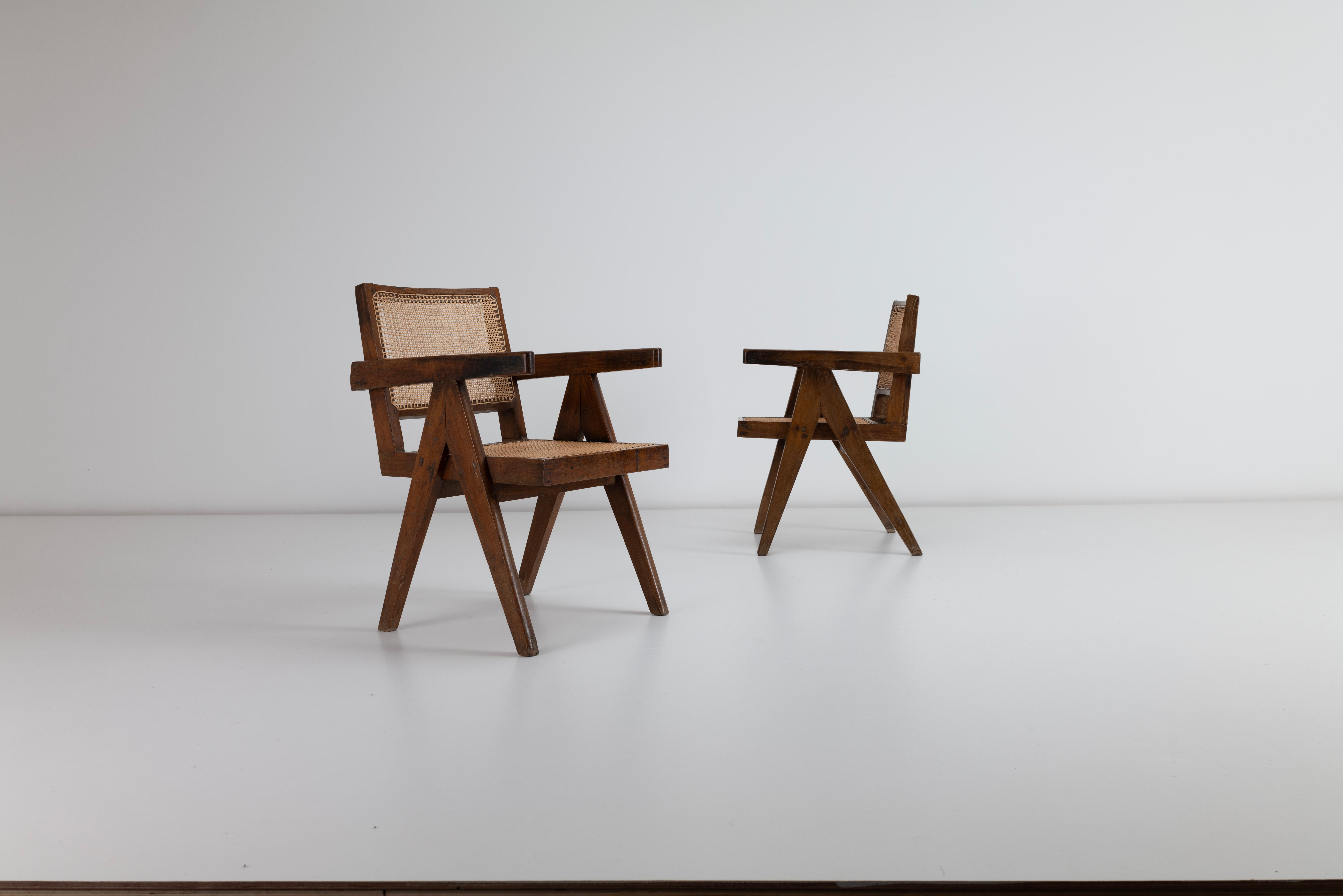 2 x Pierre Jeanneret Conference Armchairs in Indian Rosewood & Cane Chadigarh For Sale 6