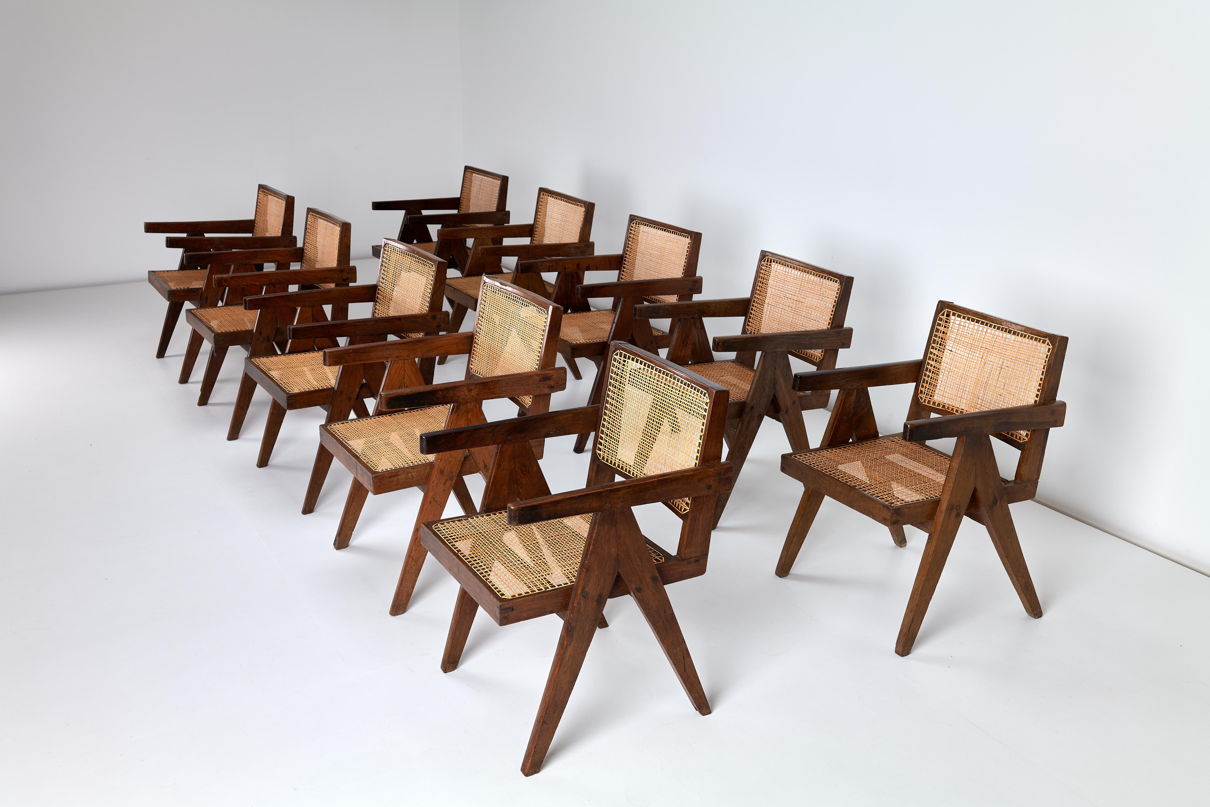 Indian Pierre Jeanneret, Set of 10 Rosewood, Conference Armchairs from Chandigarh India