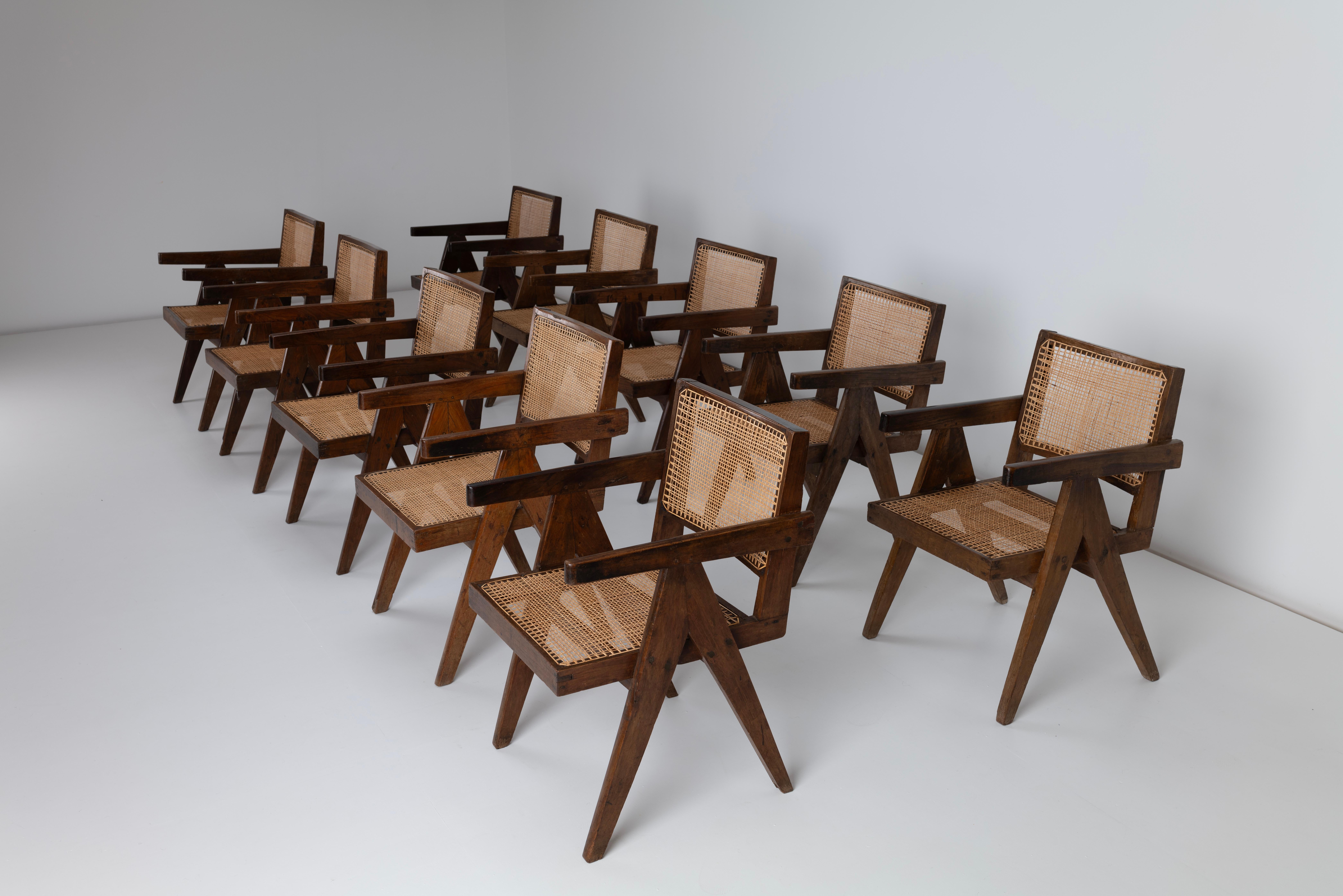Pierre Jeanneret, Set of 10 Rosewood, Conference Armchairs from Chandigarh India In Good Condition In Uxbridge, GB