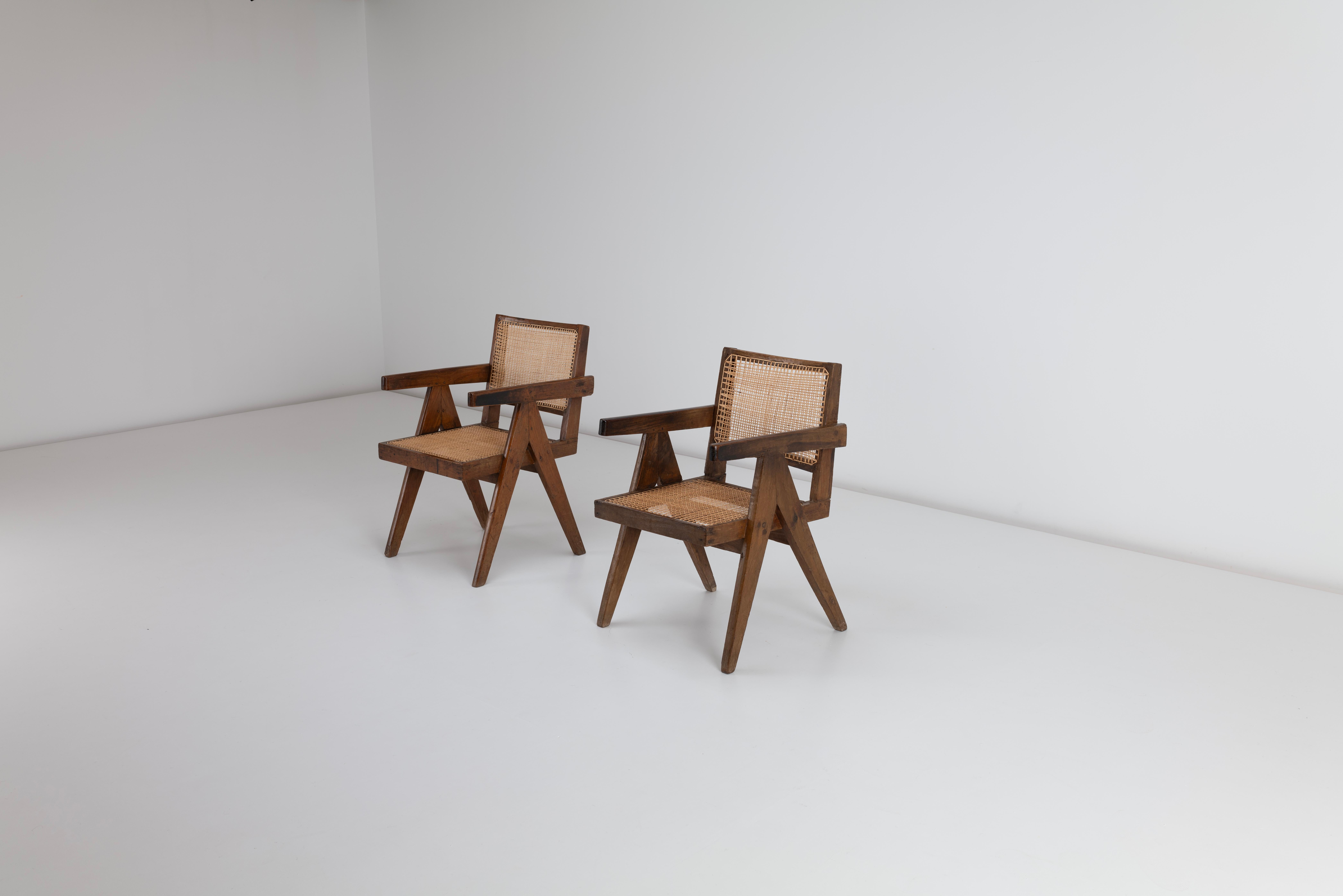 2 x Pierre Jeanneret Conference Armchairs in Indian Rosewood & Cane Chadigarh For Sale 4