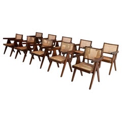 Pierre Jeanneret, Set of 10 Rosewood, Conference Armchairs from Chandigarh India