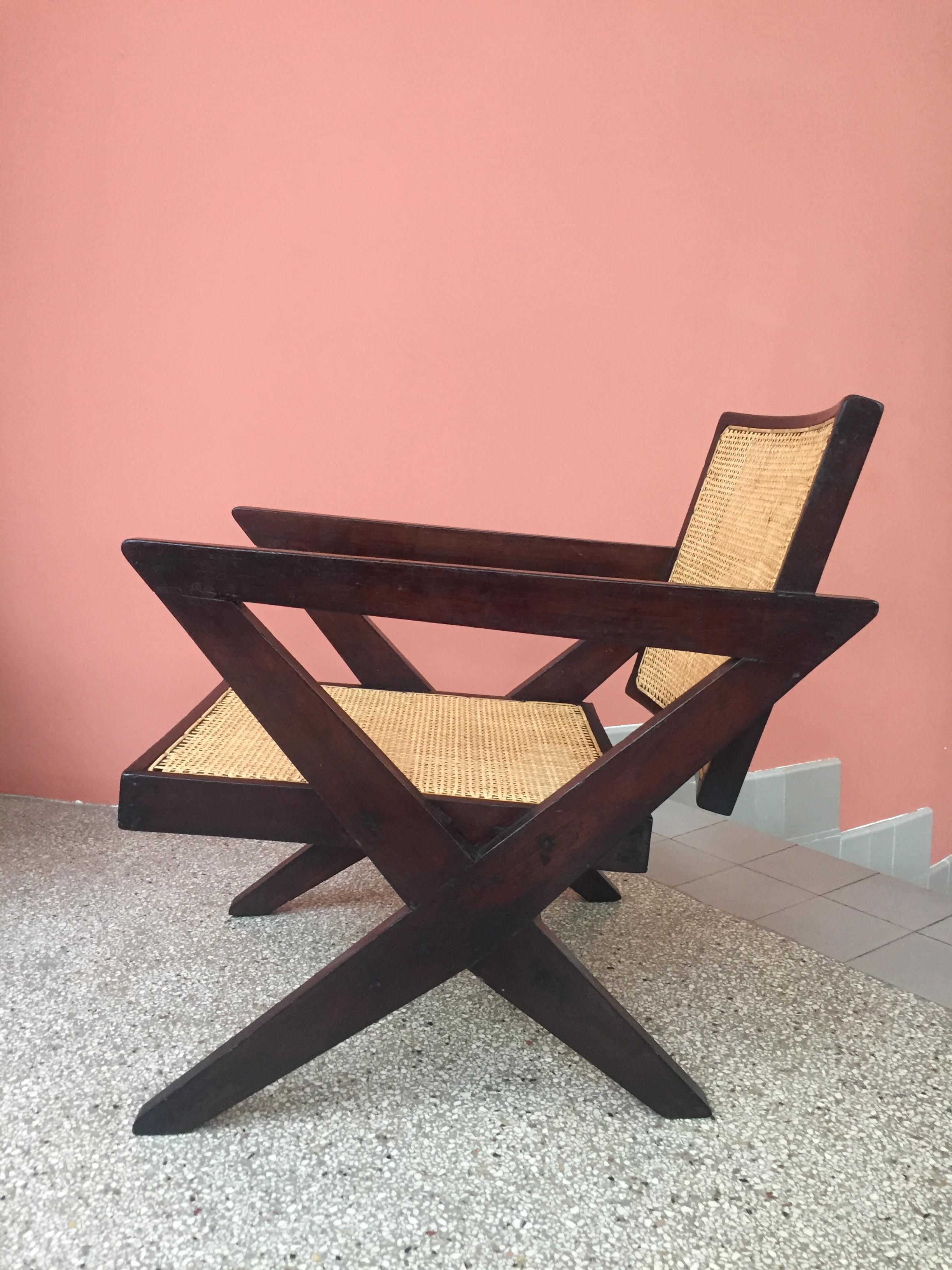 Pierre Jeanneret, Cross Easy Chair, circa 1956 In Good Condition In Paris, FR