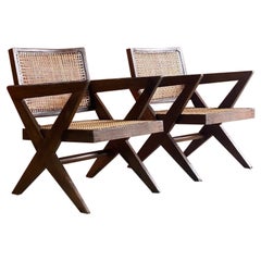 Pierre Jeanneret Cross Leg Easy Armchairs  1956 CERTIFICATE BY JACQUES DWORCZAK