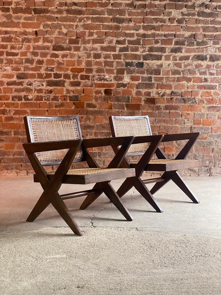 Pierre Jeanneret Cross Leg Easy Armchairs  1956 CERTIFICATE BY JACQUES DWORCZAK In Good Condition For Sale In Longdon, Tewkesbury