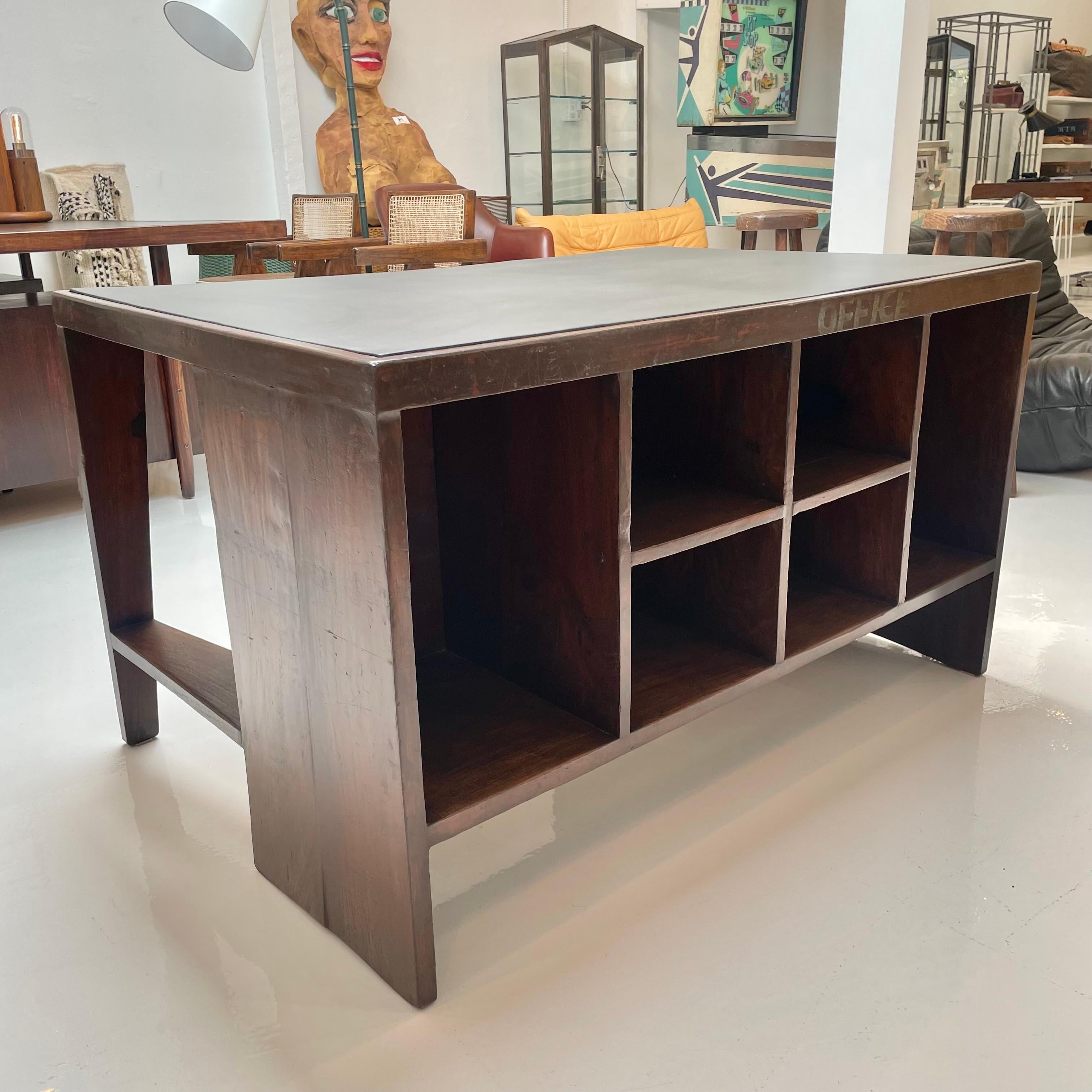 Leather Pierre Jeanneret Desk, 1950s Chandigargh For Sale