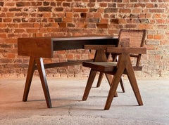 Pierre Jeanneret Desk and Chair, College of Architecture, Chandigarh, circa 1955