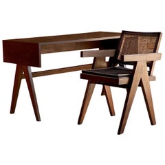 Pierre Jeanneret Desk and Chair, College of Architecture, Chandigarh, circa 1955