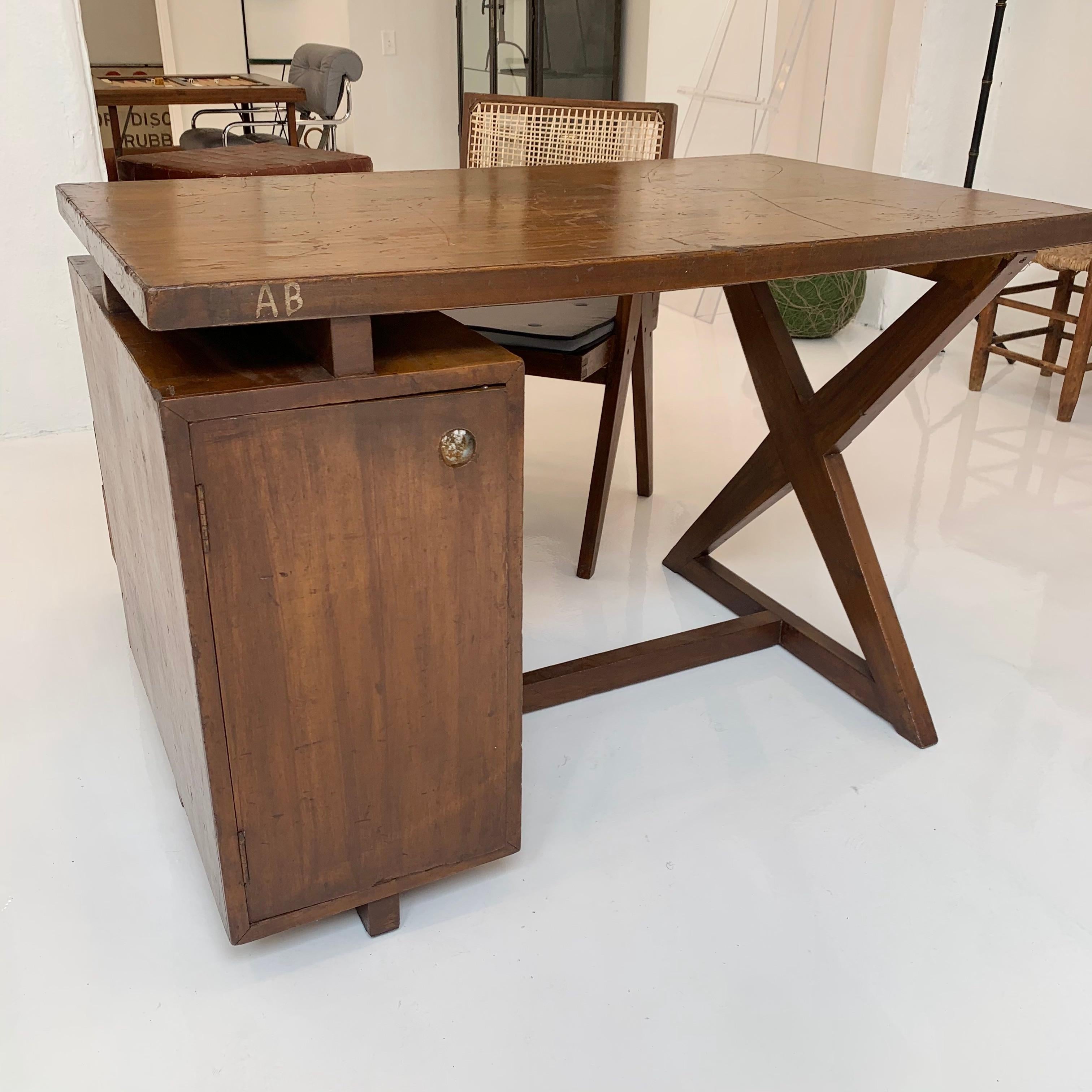 Indian Pierre Jeanneret Desk and Chair