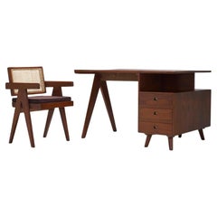Retro Pierre Jeanneret Desk and Office Chair from Chandigarh