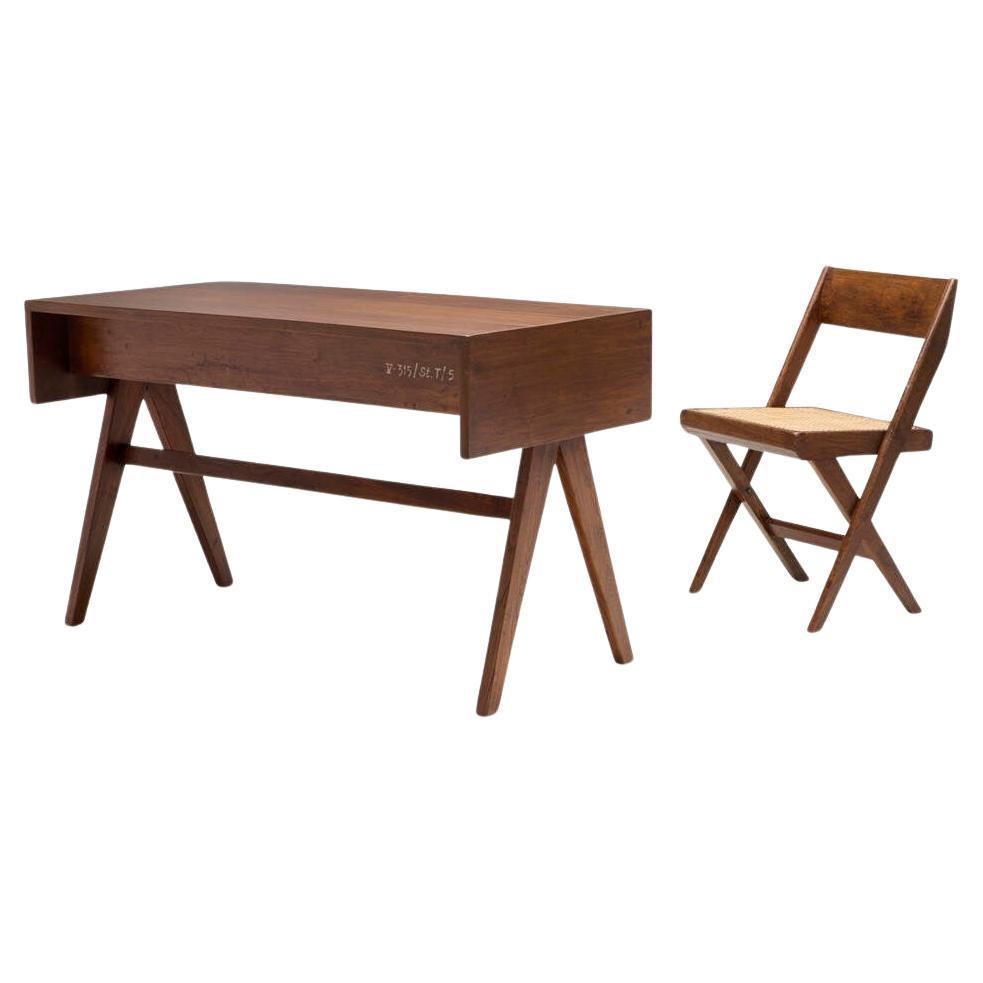 Pierre Jeanneret Desk and Office Chair from Chandigarh For Sale