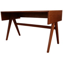 Antique Pierre Jeanneret Desk Compas Legs, Teck, Chandigarh, India, 1960