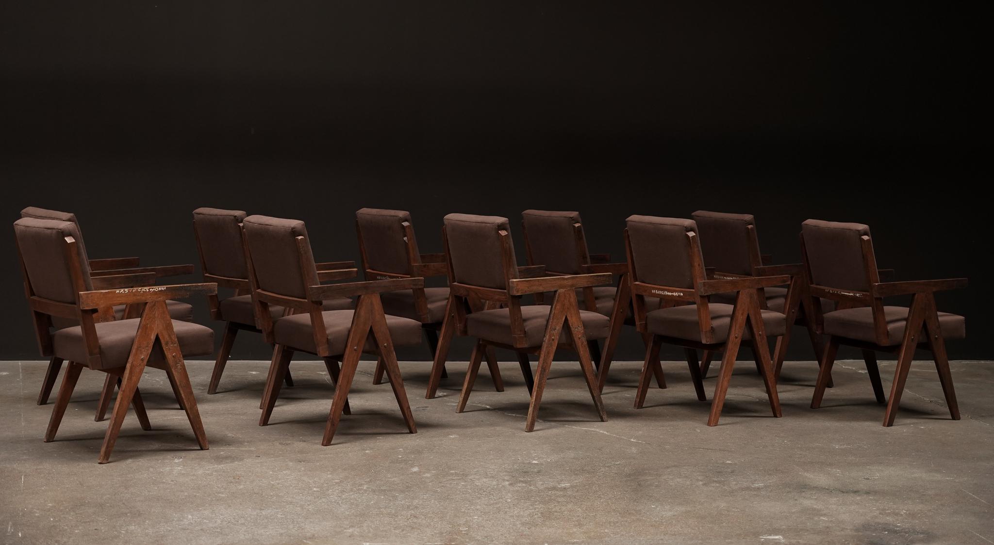 Pierre Jeanneret Dining Arm Chairs, Set of 10 In Good Condition In Los Angeles, CA