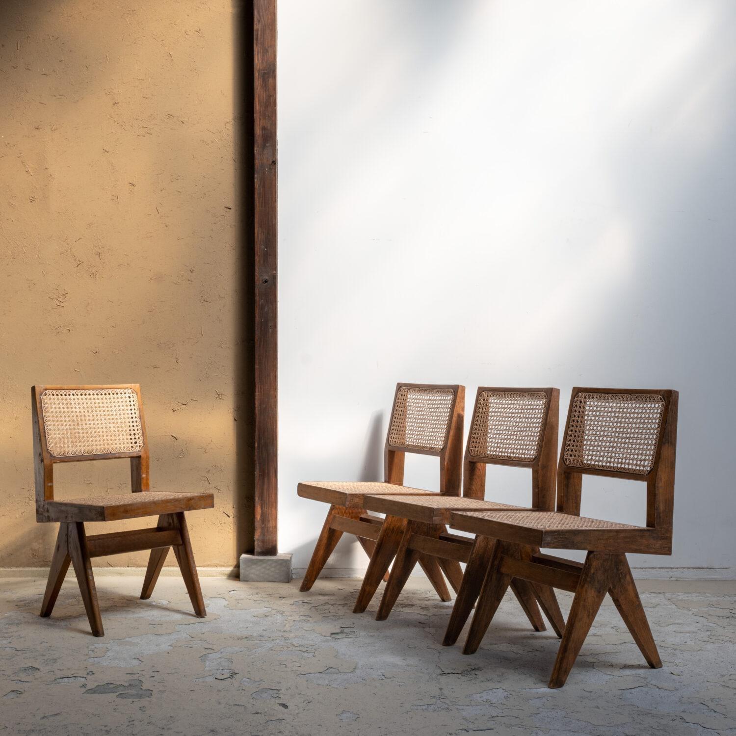 A rare and authentic example from the Chandigarh project in India, these teak dinner chairs by Pierre Jeanneret reflects the architect’s rational yet sculptural design language. Characterized by its solid teak construction.

The design embodies