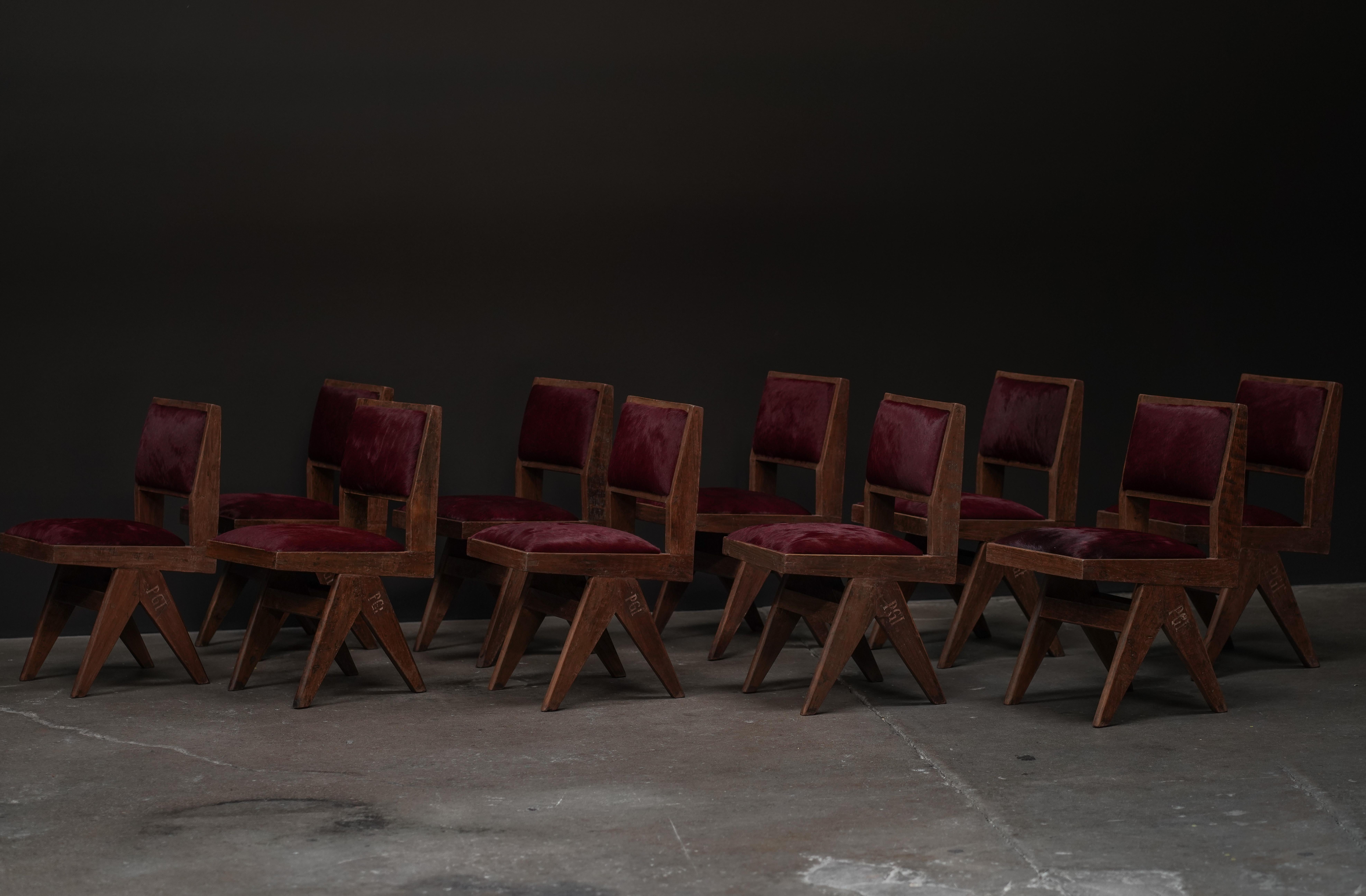 Mid-20th Century Pierre Jeanneret Dining Chair in Burgundy Hide For Sale