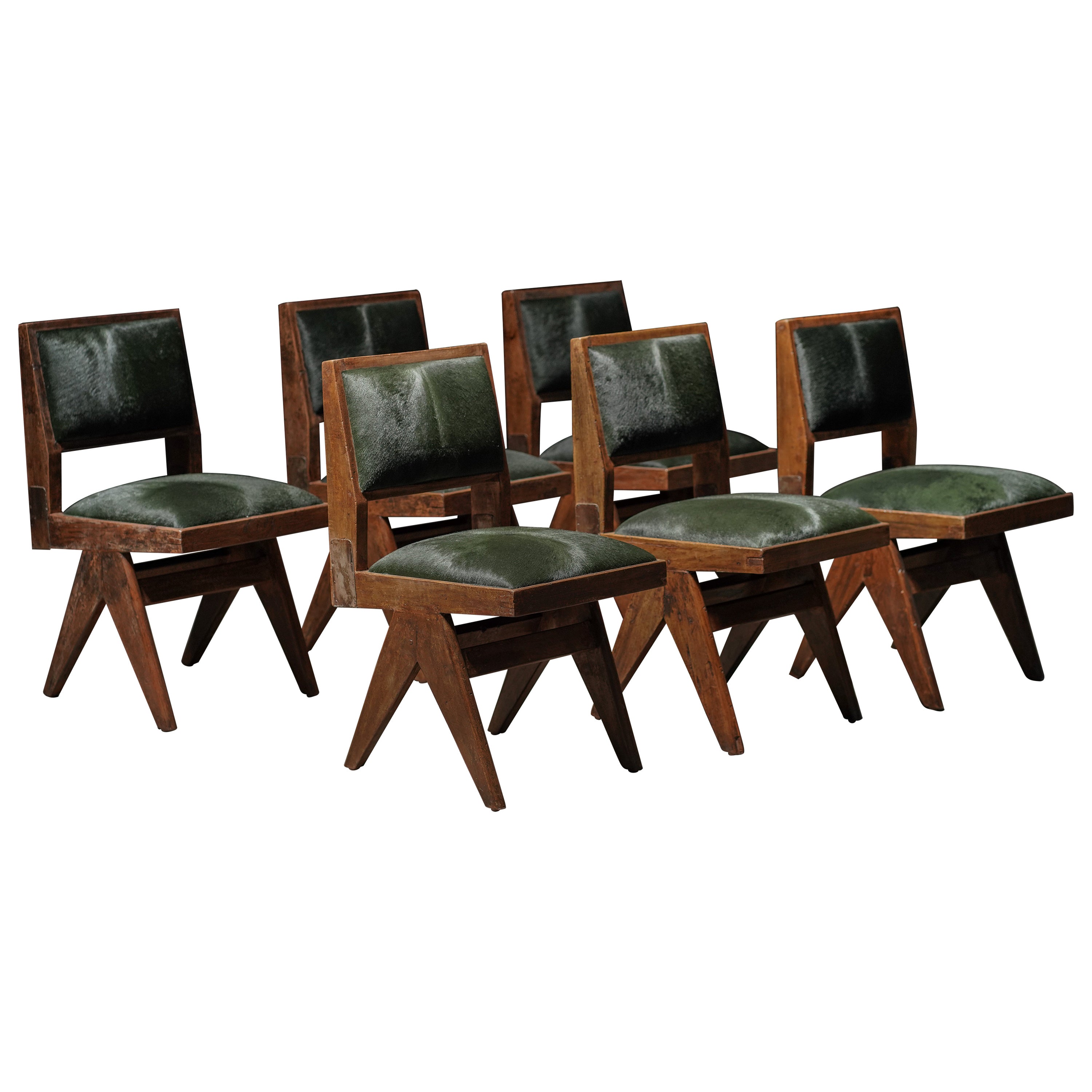 Pierre Jeanneret Dining Chair in Forest Hide, Set of 6