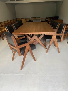 Pierre Jeanneret Dining Table & Ten Chairs Teak Chandigarh Circa 1960s