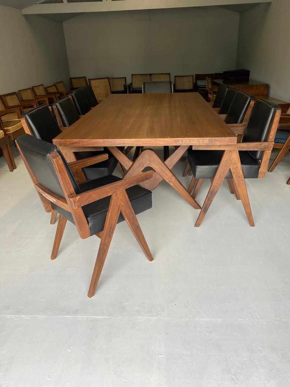 Mid-Century Modern Pierre Jeanneret Dining Table & Ten Chairs Teak Chandigarh Circa 1960s