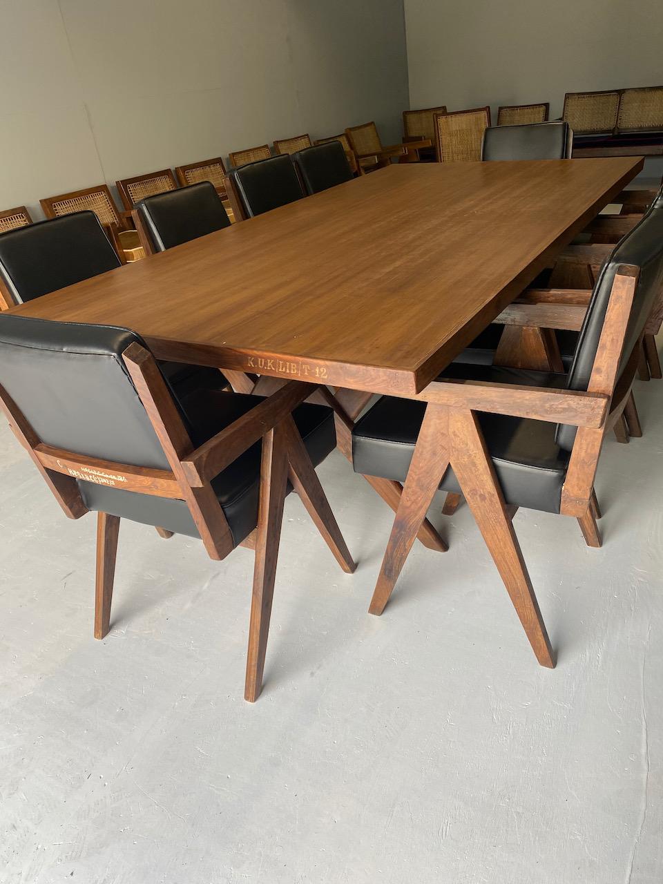 Indian Pierre Jeanneret Dining Table & Ten Chairs Teak Chandigarh Circa 1960s