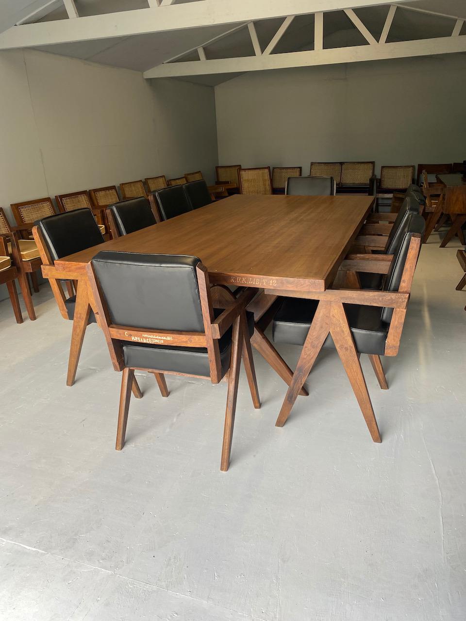 Pierre Jeanneret Dining Table & Ten Chairs Teak Chandigarh Circa 1960s In Good Condition In Longdon, Tewkesbury