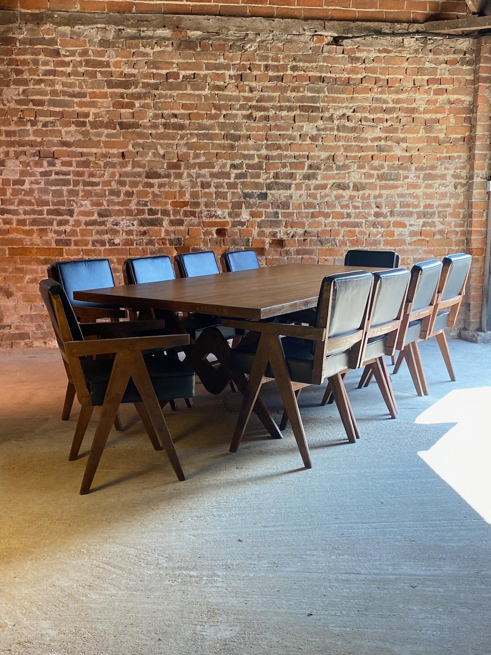 Mid-20th Century Pierre Jeanneret Dining Table & Ten Chairs Teak Chandigarh Circa 1960s