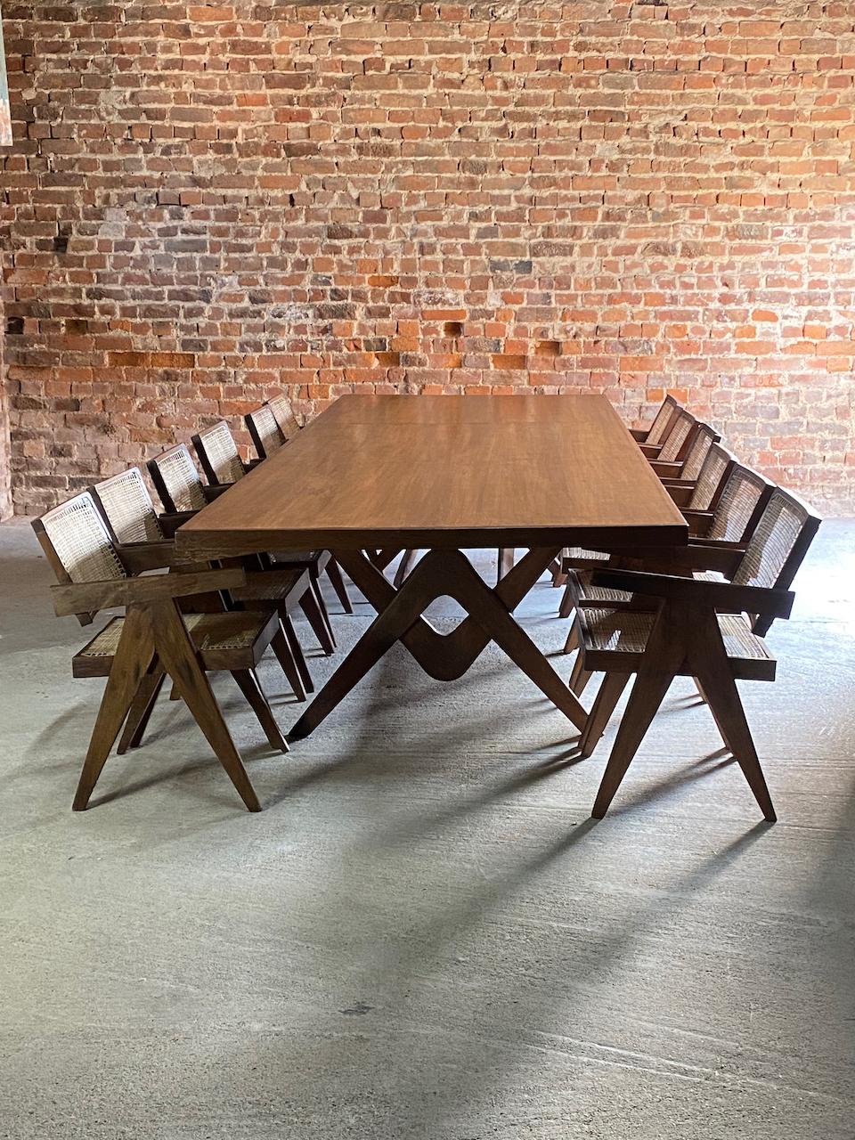 Pierre Jeanneret Dining Table & Twelve Chairs Teak Chandigarh, Circa 1963-1964 4