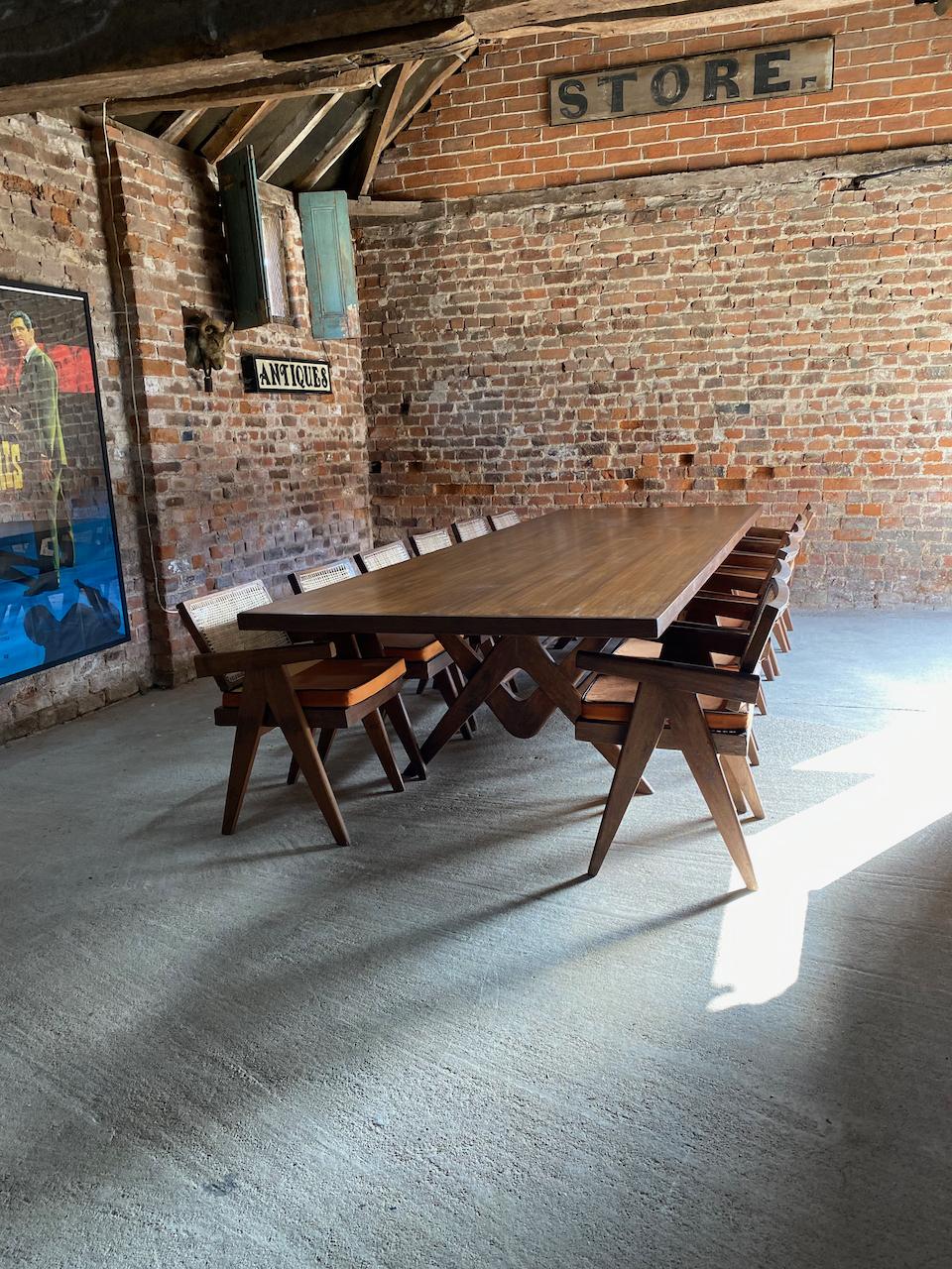 Pierre Jeanneret Dining Table & Twelve Chairs Teak Chandigarh, Circa 1963-1964 1