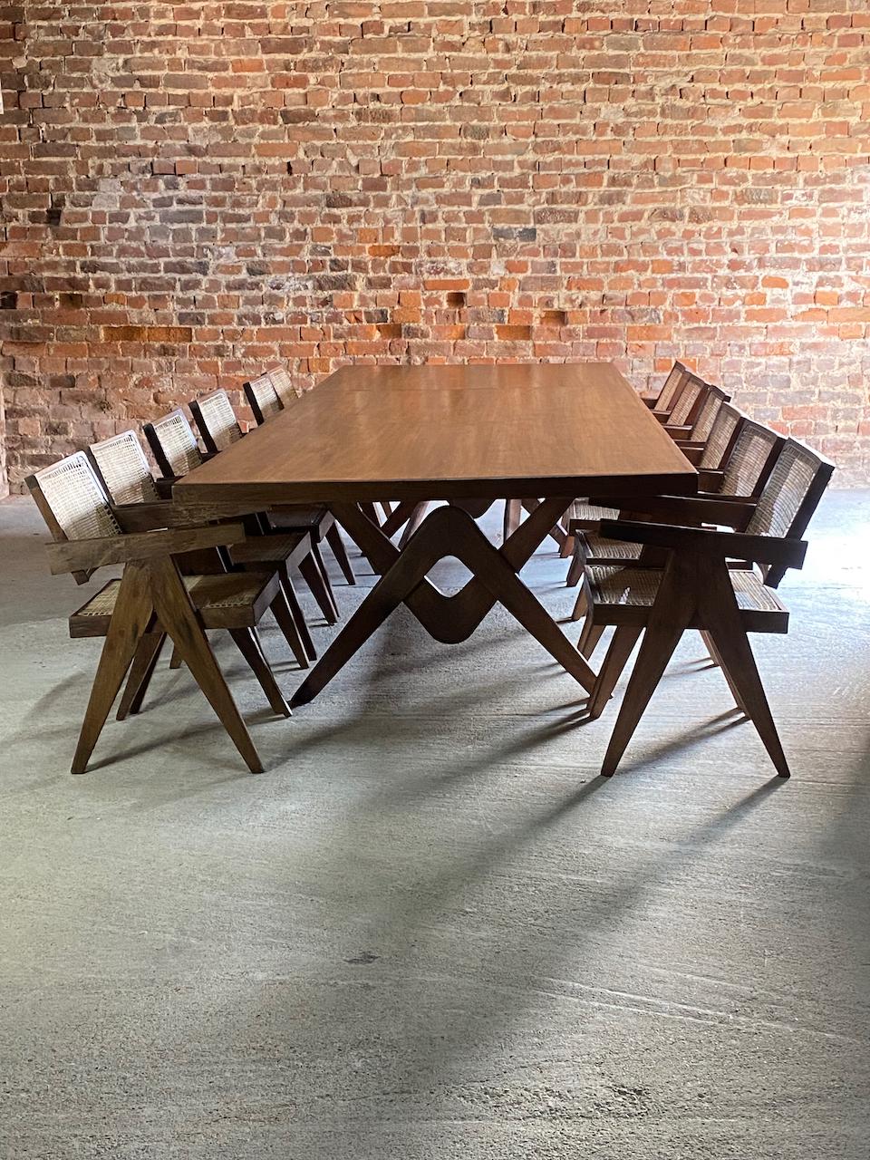 Pierre Jeanneret Dining Table & Twelve Chairs Teak Chandigarh, Circa 1963-1964 In Good Condition In Longdon, Tewkesbury