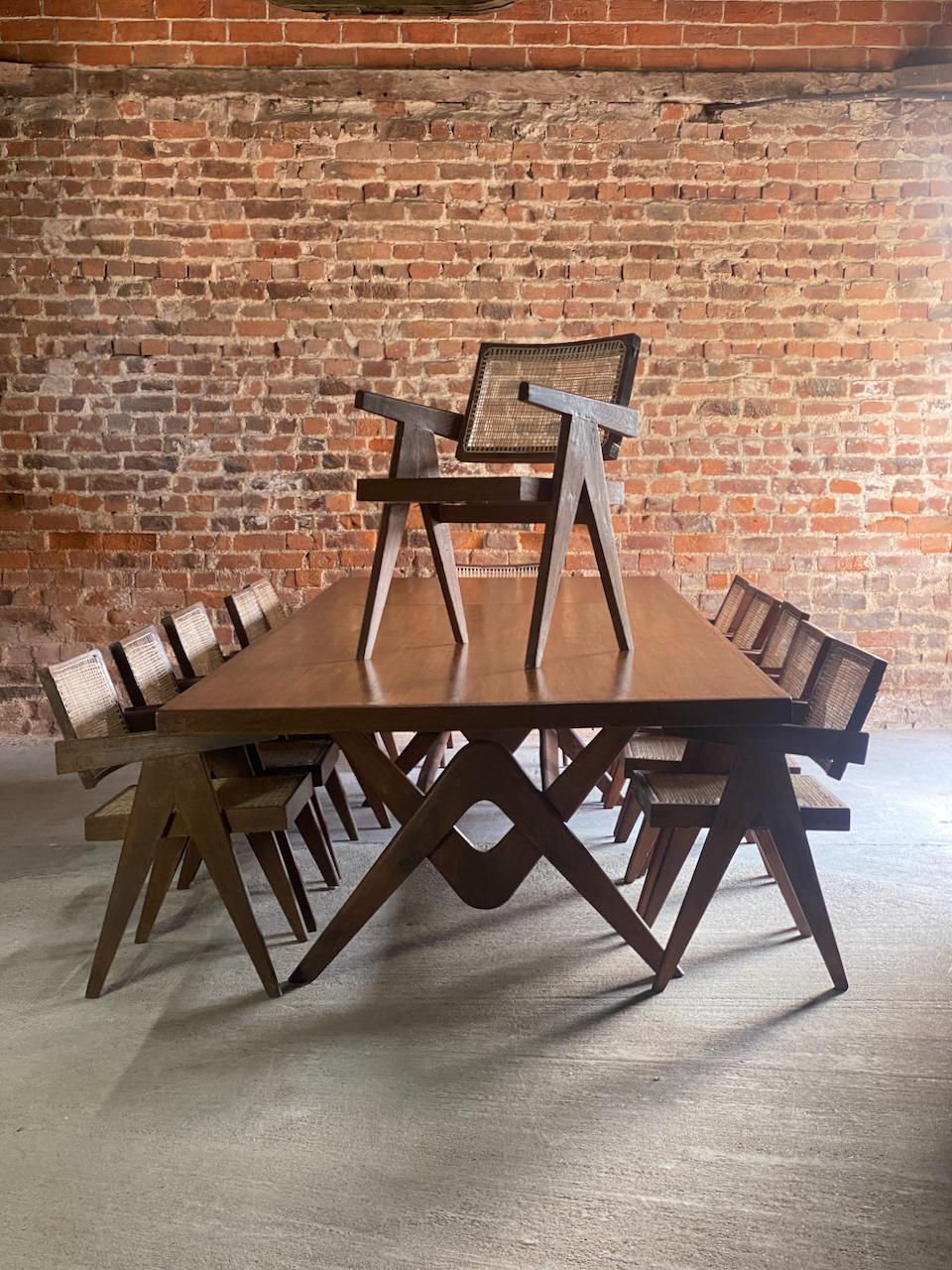 Pierre Jeanneret Dining Table & Twelve Chairs Teak Chandigarh, circa 1963-4 1