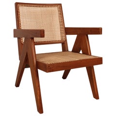 Pierre Jeanneret "Easy Armchair" in Solid Teak and Cane, Chandigarh, India, 1955