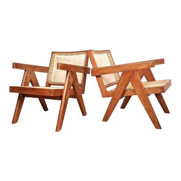 Pierre Jeanneret "Easy Armchair" in Solid Teak and Cane, Chandigarh, India, 1955 For Sale