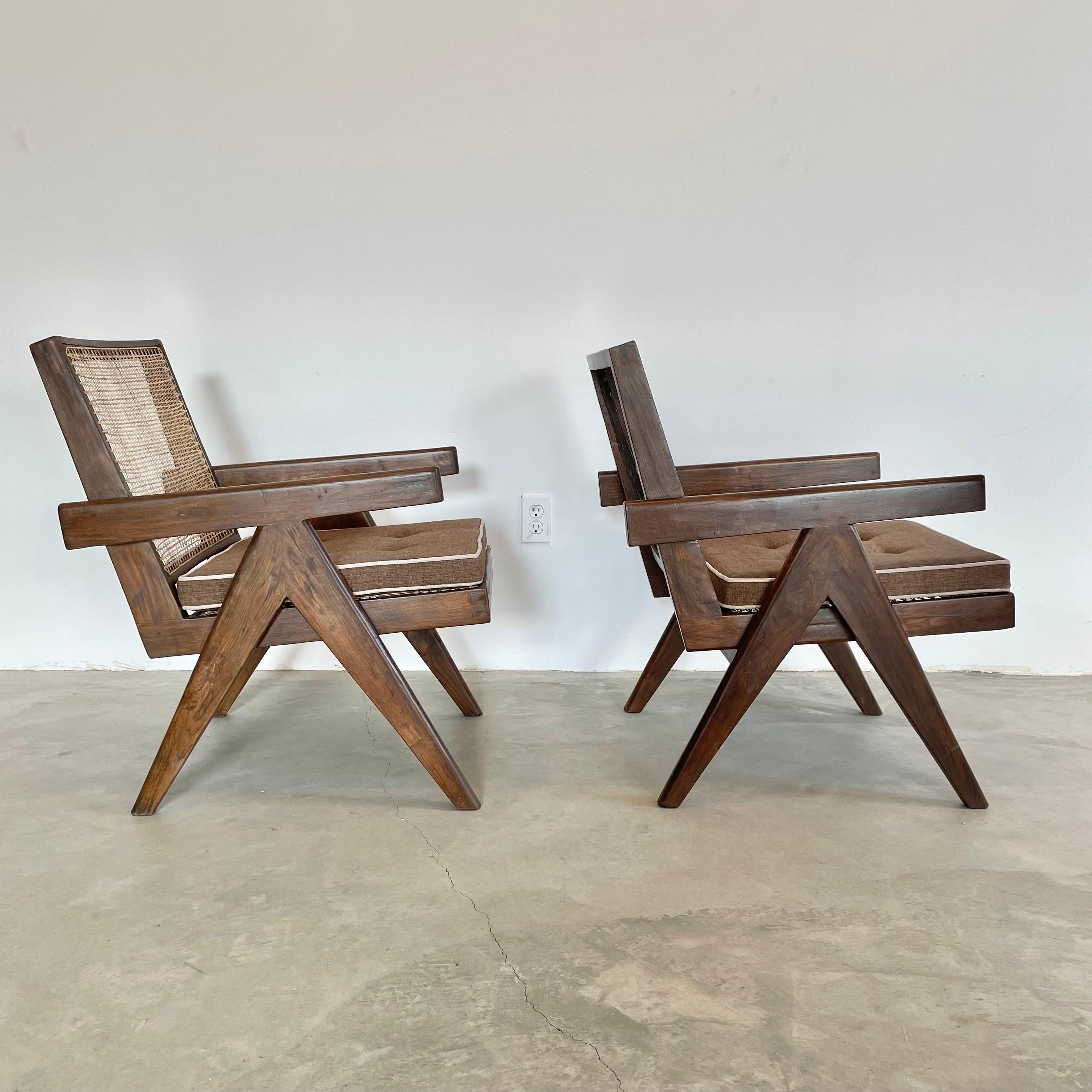 Cane Pierre Jeanneret Easy Chairs, 1950s Chandigargh For Sale